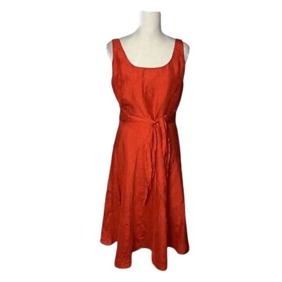 Coldwater Creek VTG Rusty Orange 100% Silk Scoop Neckline A-Line Dress - Picture 2 of 13